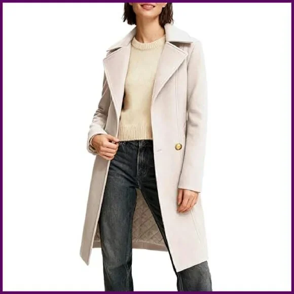 Women's Double-Breasted Peacoat, Notch Lapel, Slim Fit, Over-Knee Length